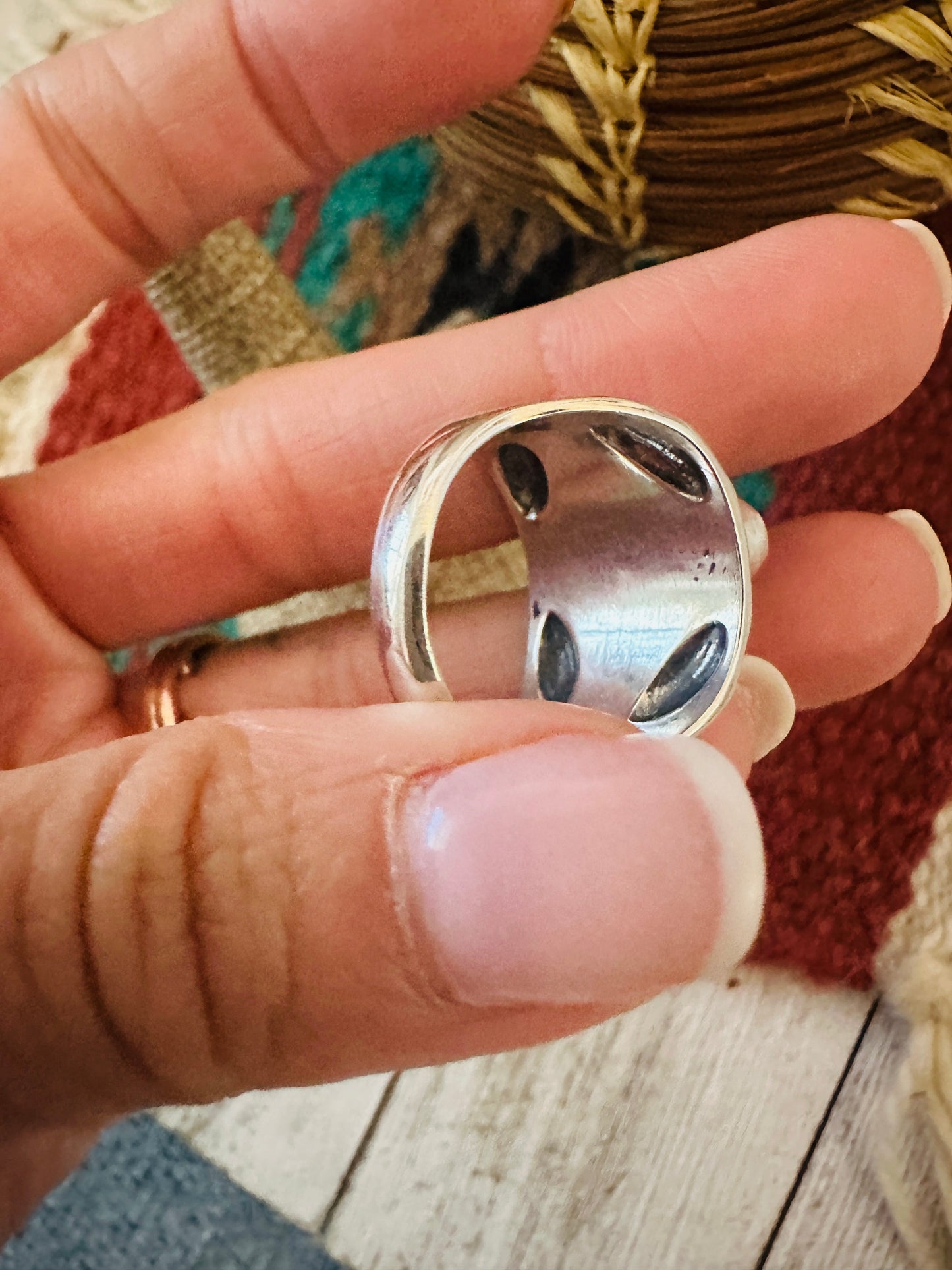 Navajo Turquoise & Sterling Silver Cigar Band Ring Size 9