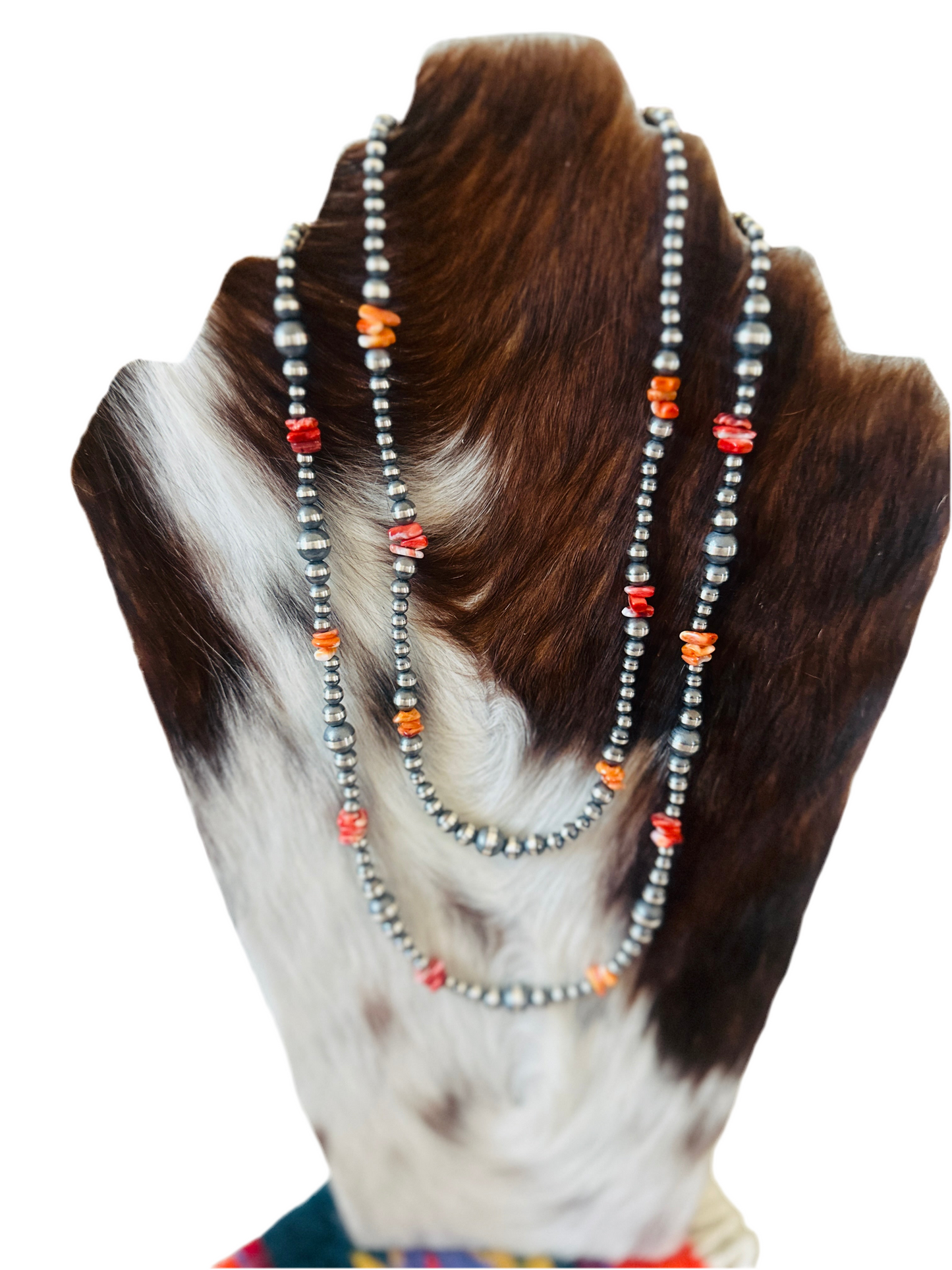 Navajo Sterling Silver & Spiny Oyster Beaded Necklace
