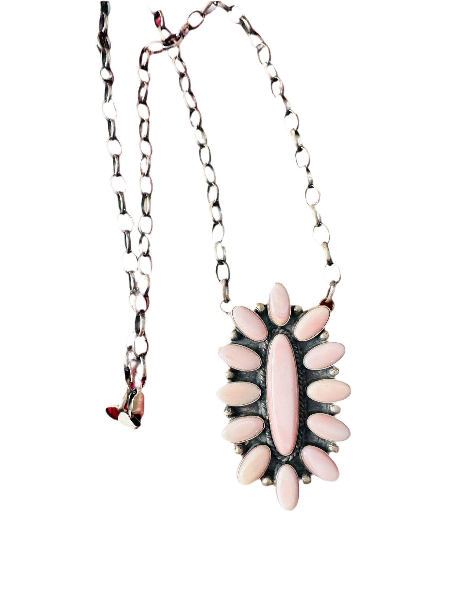 Navajo Sterling Silver & Queen Pink Conch Cluster Necklace