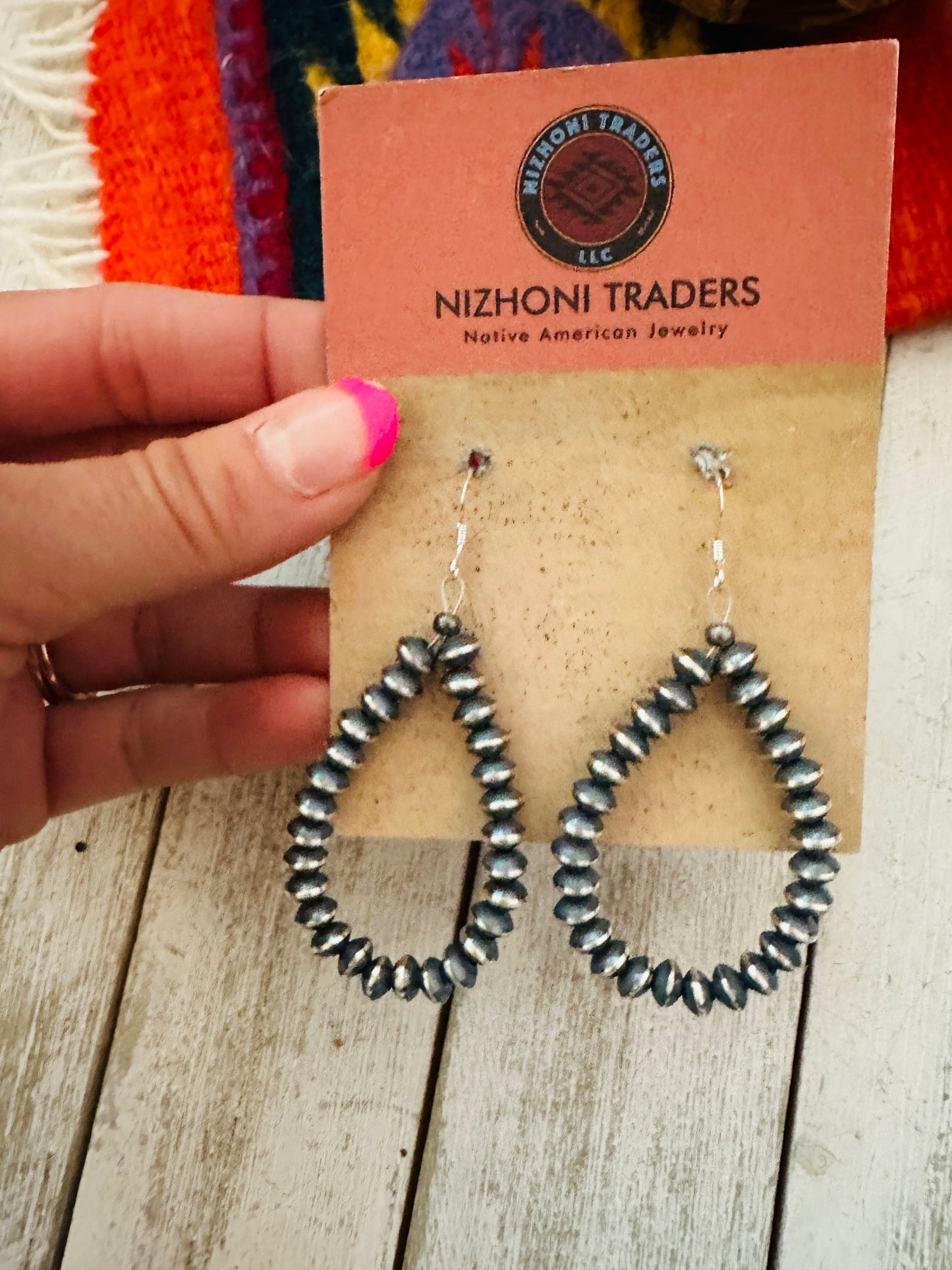 Navajo Sterling Silver Pearl Dangle Hoop Earrings