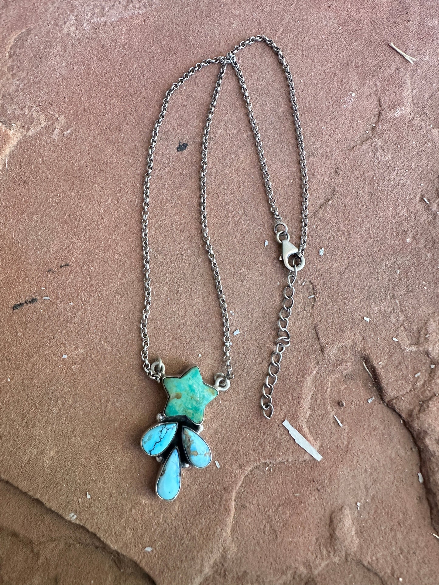 Handmade Sterling Silver, Turquoise & Golden Hills Turquoise STAR Necklace Signed Nizhoni