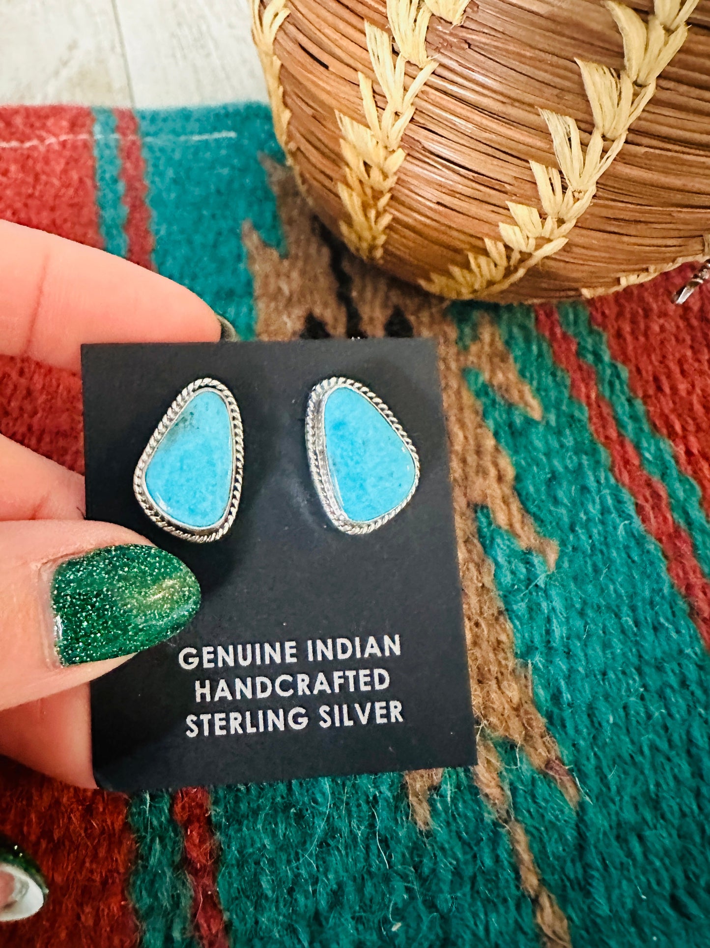 Navajo Kingman Turquoise and Sterling Silver Stud Earrings