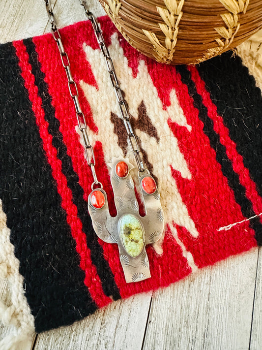 Navajo Sterling Silver, Turquoise & Spiny Cactus Necklace