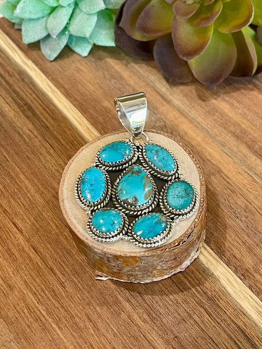 Beautiful Handmade Sterling Silver & Turquoise Cluster Pendant