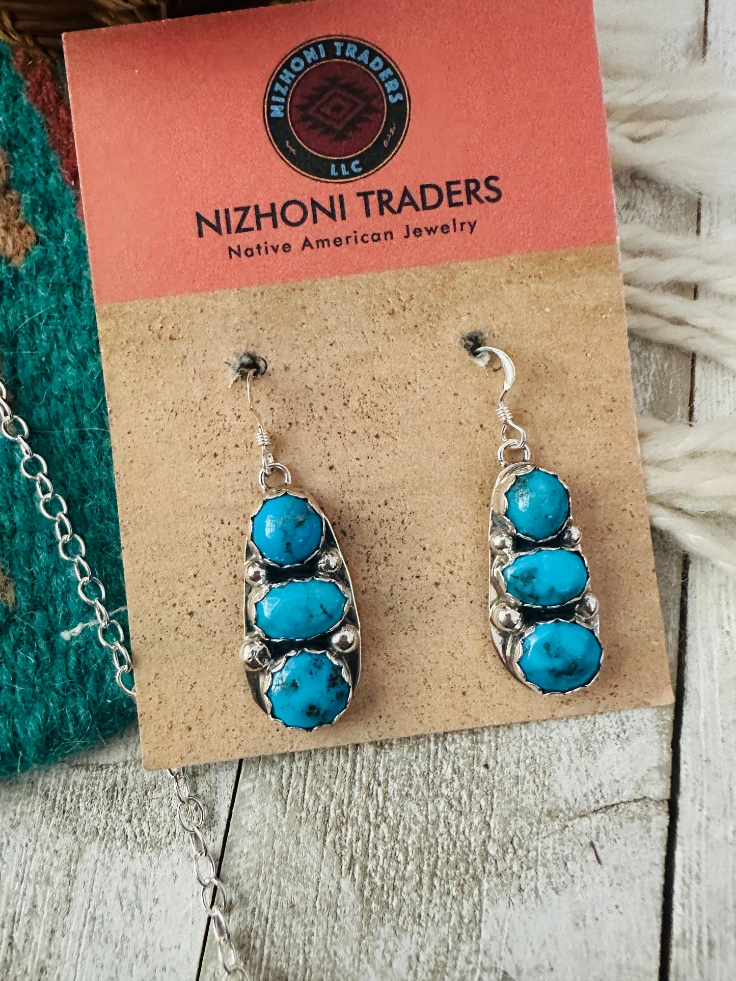 Navajo Sterling Silver & Turquoise Cluster Necklace and Earring Set