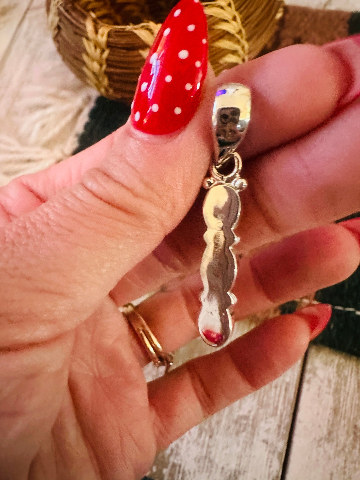 ** Christmas Collection ** Handmade Sterling Silver, Coral & Turquoise Pendant Signed Nizhoni