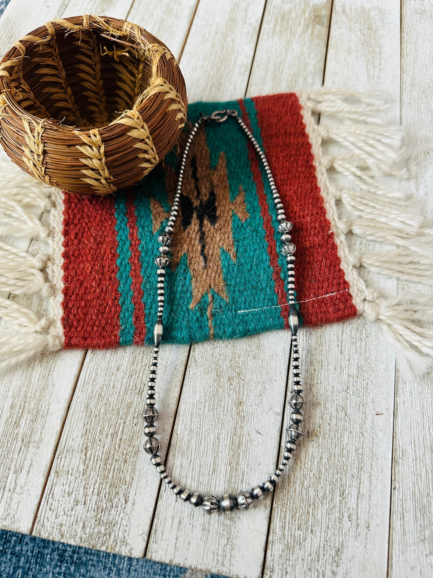 Navajo Sterling Silver Pearl Beaded Necklace