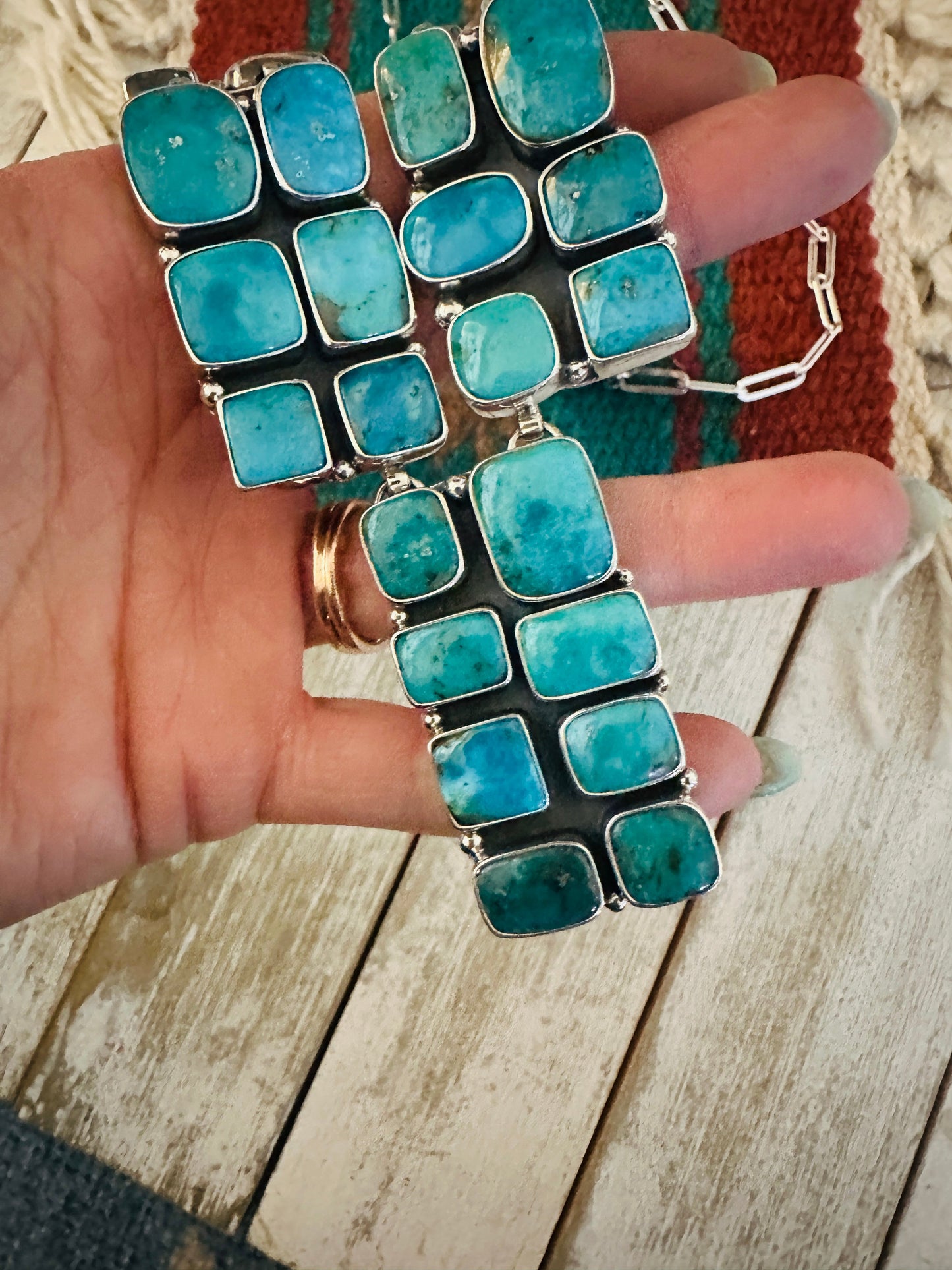 Handmade Sterling Silver & Turquoise Cluster Necklace