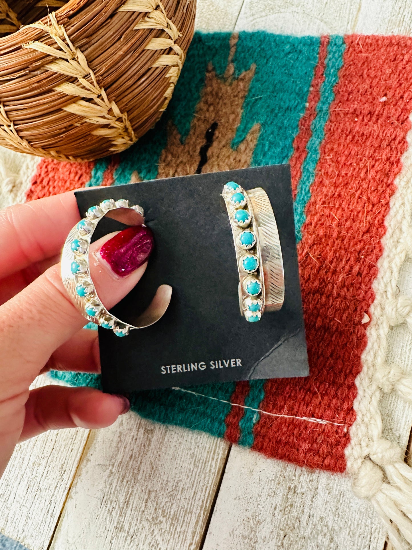 Navajo Turquoise & Sterling Silver Hoop Earrings