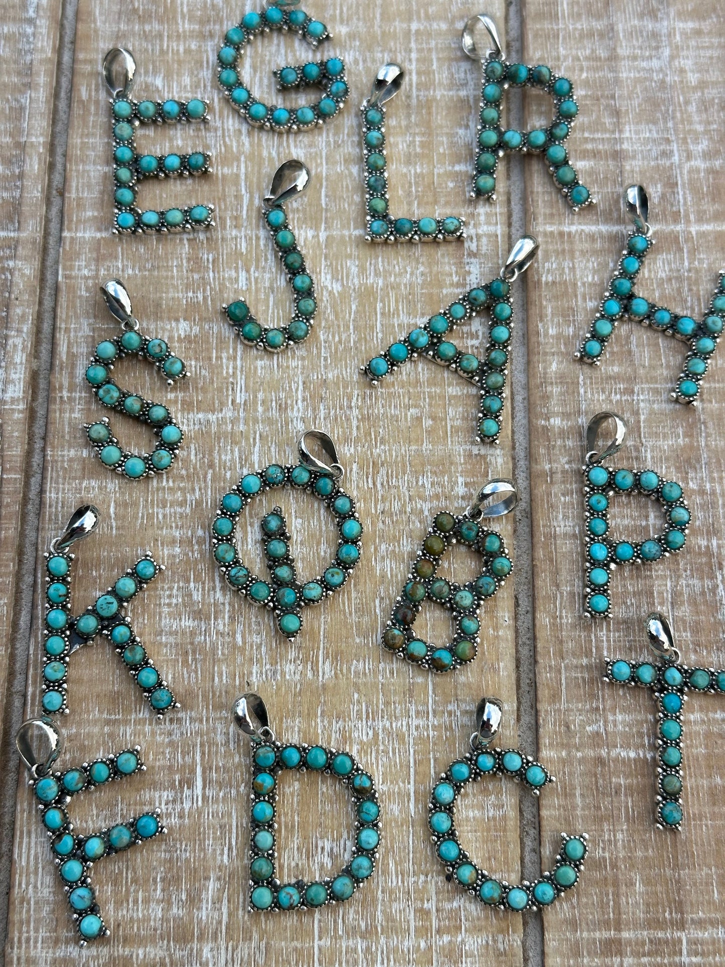 Beautiful Handmade Sterling Silver and Royston Turquoise Letter Pendant