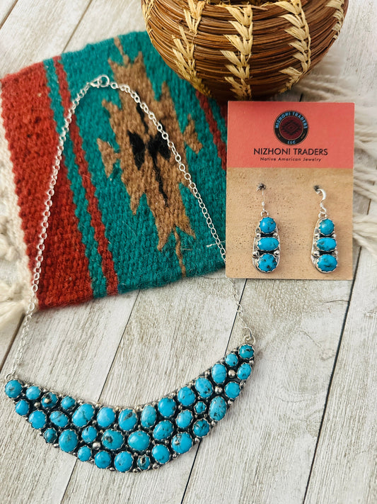 Navajo Sterling Silver & Turquoise Cluster Necklace and Earring Set