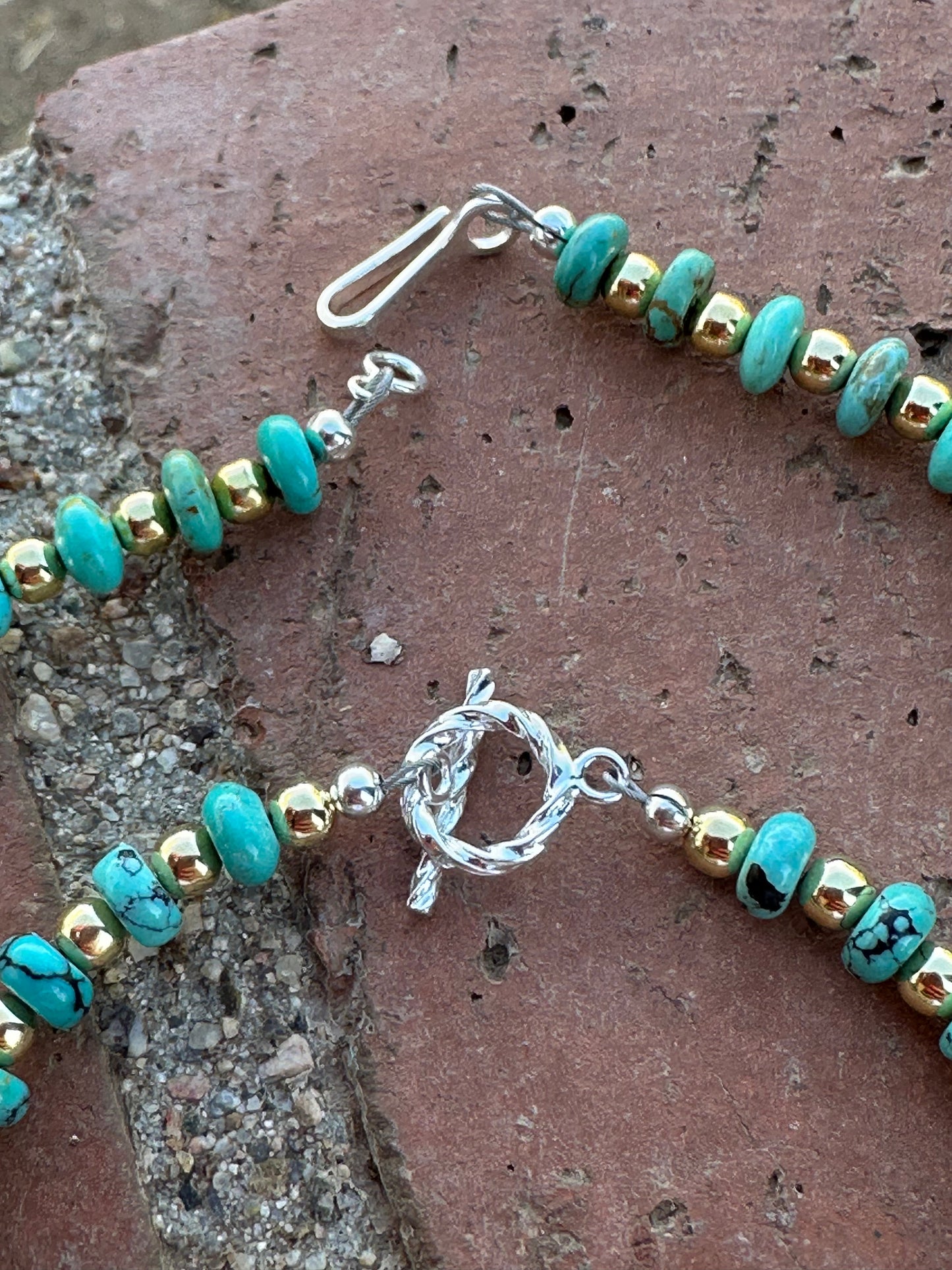 Gilded Sky Navajo Turquoise, Gold & Sterling Silver Beaded Necklace and Bracelets