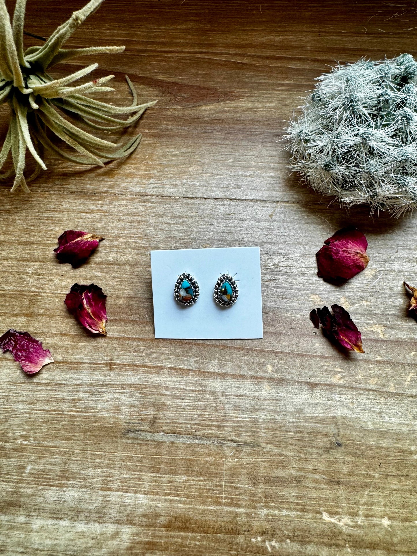 Teardrop Stud spiny and turquoise earrings