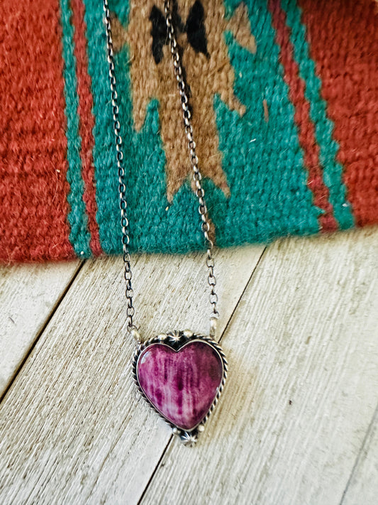Navajo Sterling Silver & Purple Spiny Heart Necklace