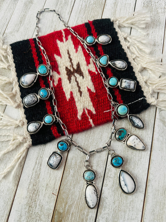 Navajo Sterling Silver, Turquoise & White Buffalo Necklace