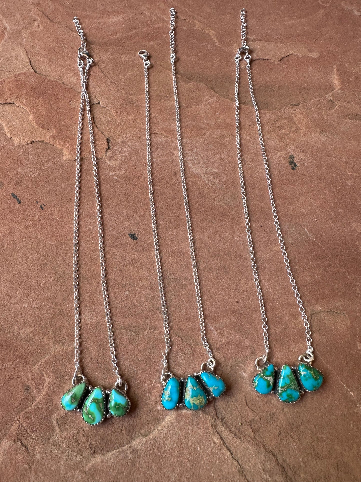 Beautiful Handmade Sterling Silver & Sonoran Turquoise 3 Stone Necklace