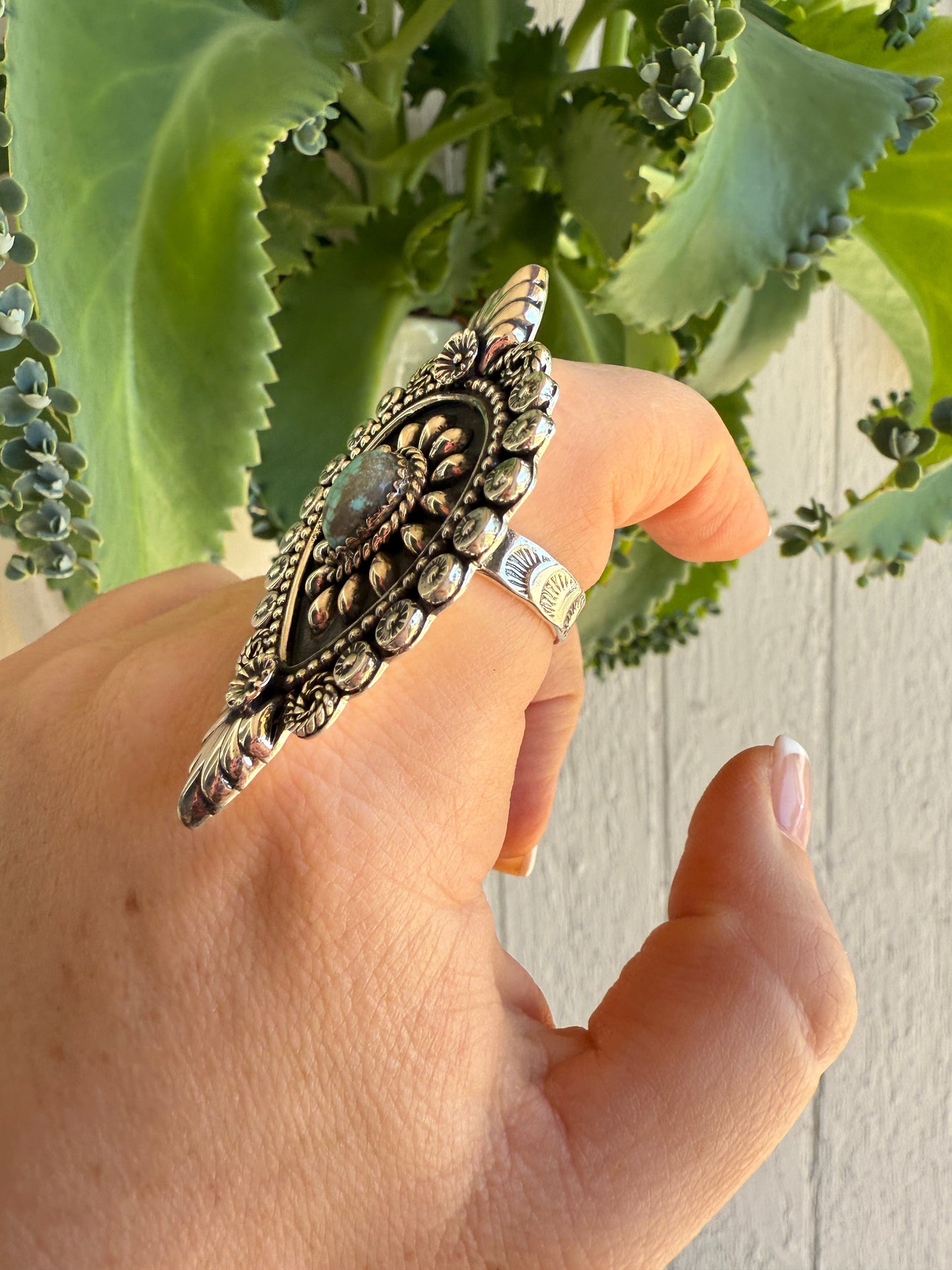 Beautiful Handmade Number 8 Turquoise And Sterling Silver Adjustable Statement Ring