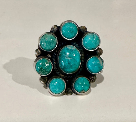 Navajo Sterling Silver & Turquoise Adjustable Flower Ring Signed