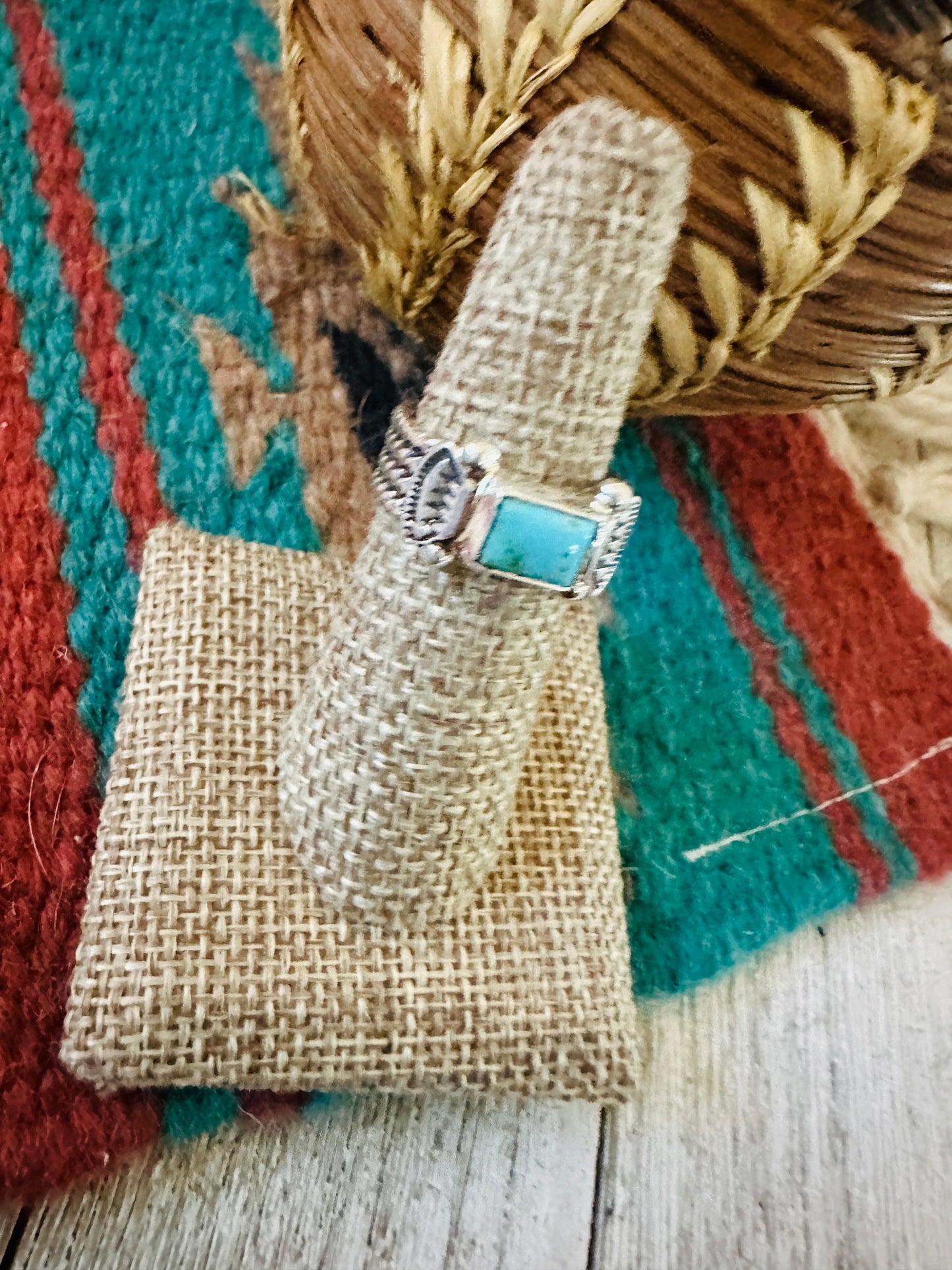 Navajo Turquoise & Sterling Silver Band Ring Size 7