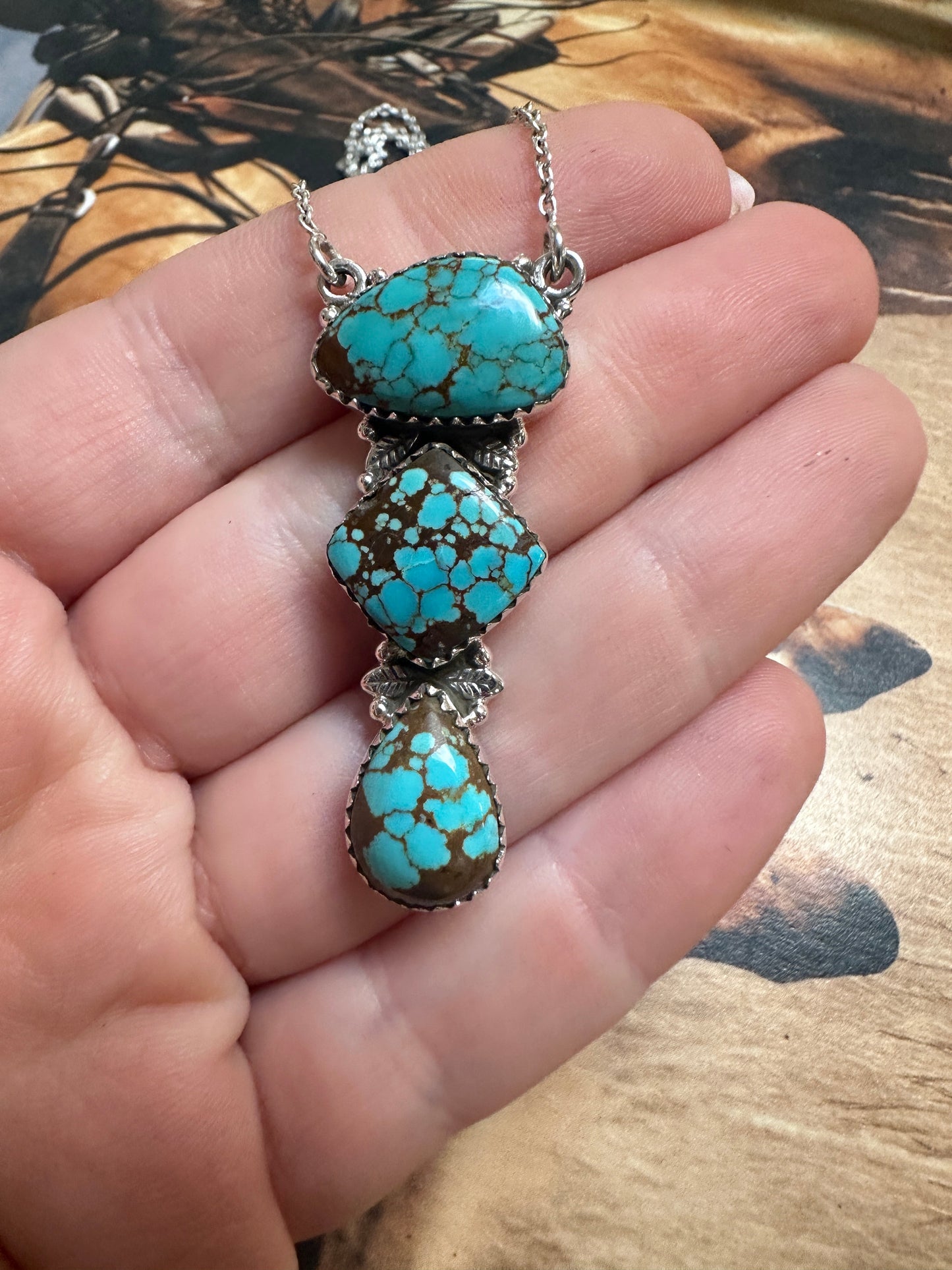 Beautiful Handmade Sterling Silver & Number 8 Turquoise Drop Necklace