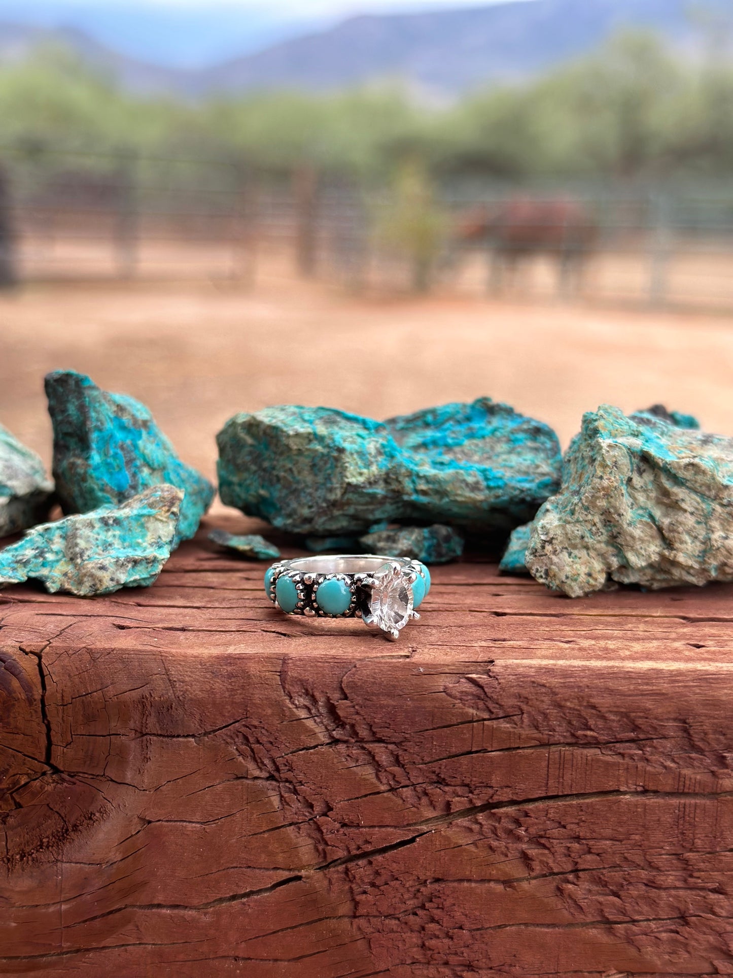 Kingman Turquoise & White Topaz Sterling Silver Forever Ring