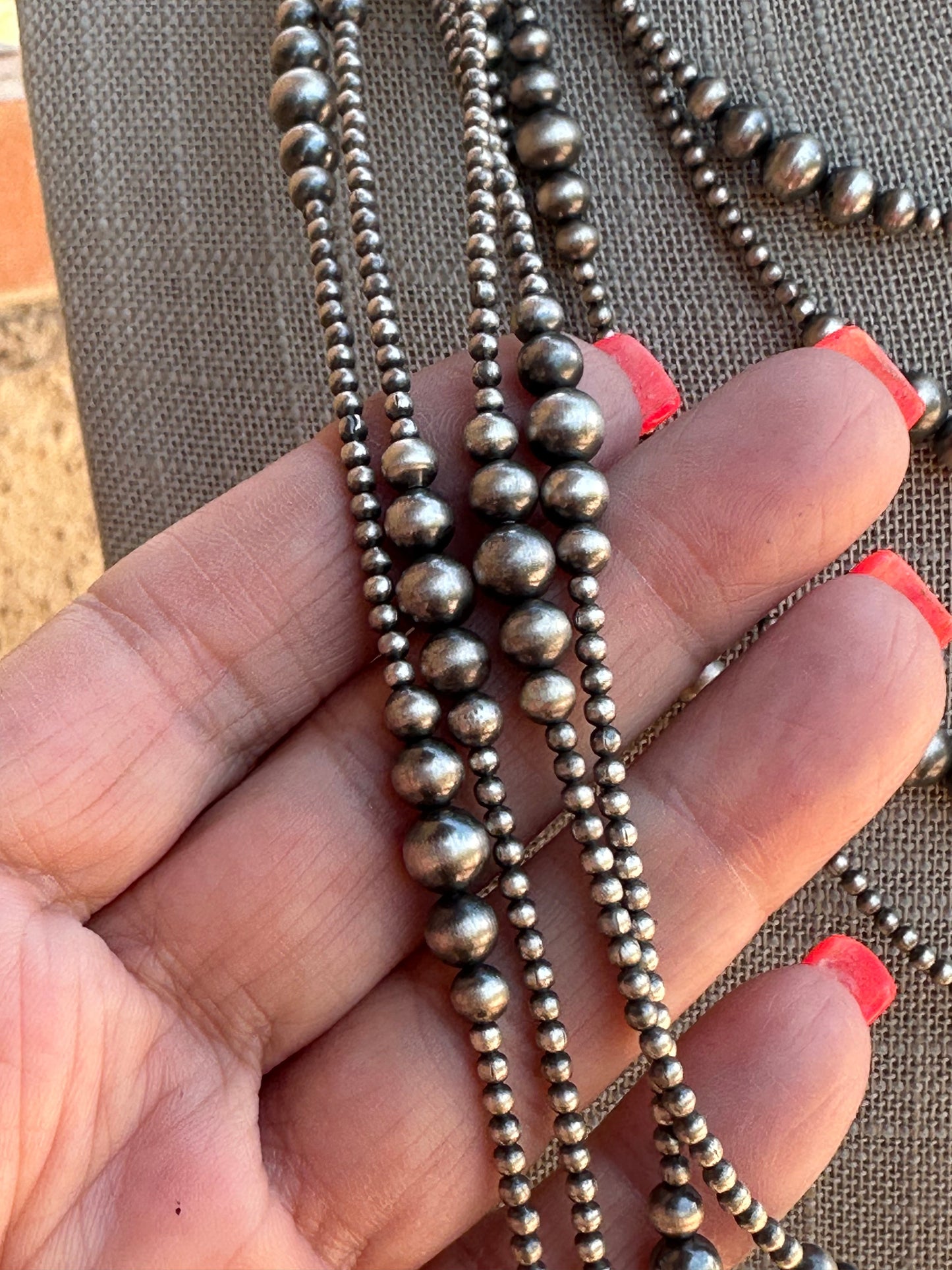 Handmade Graduated Sterling Silver Graduated Bead Beaded Necklace