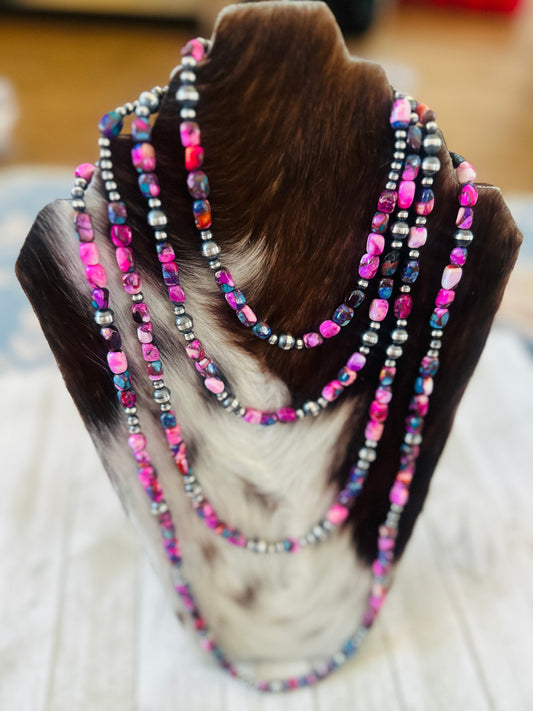 Navajo Sterling Silver & Pink Dream Mojave Beaded Necklace