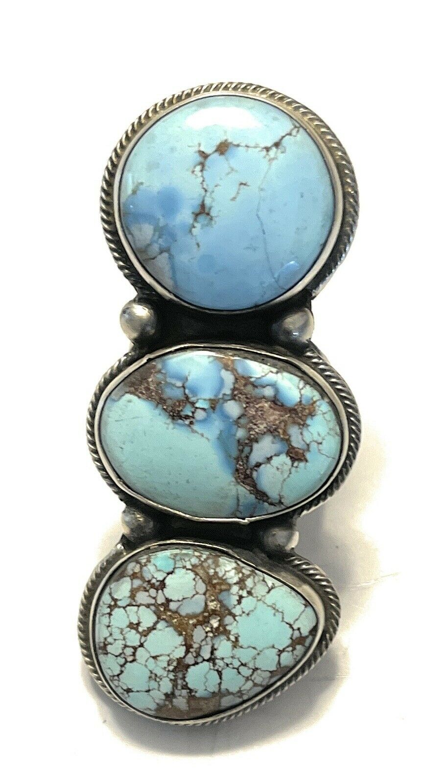 Navajo Golden Hills Turquoise & Sterling Silver Sz 6.5 Signed Bobby Johnson