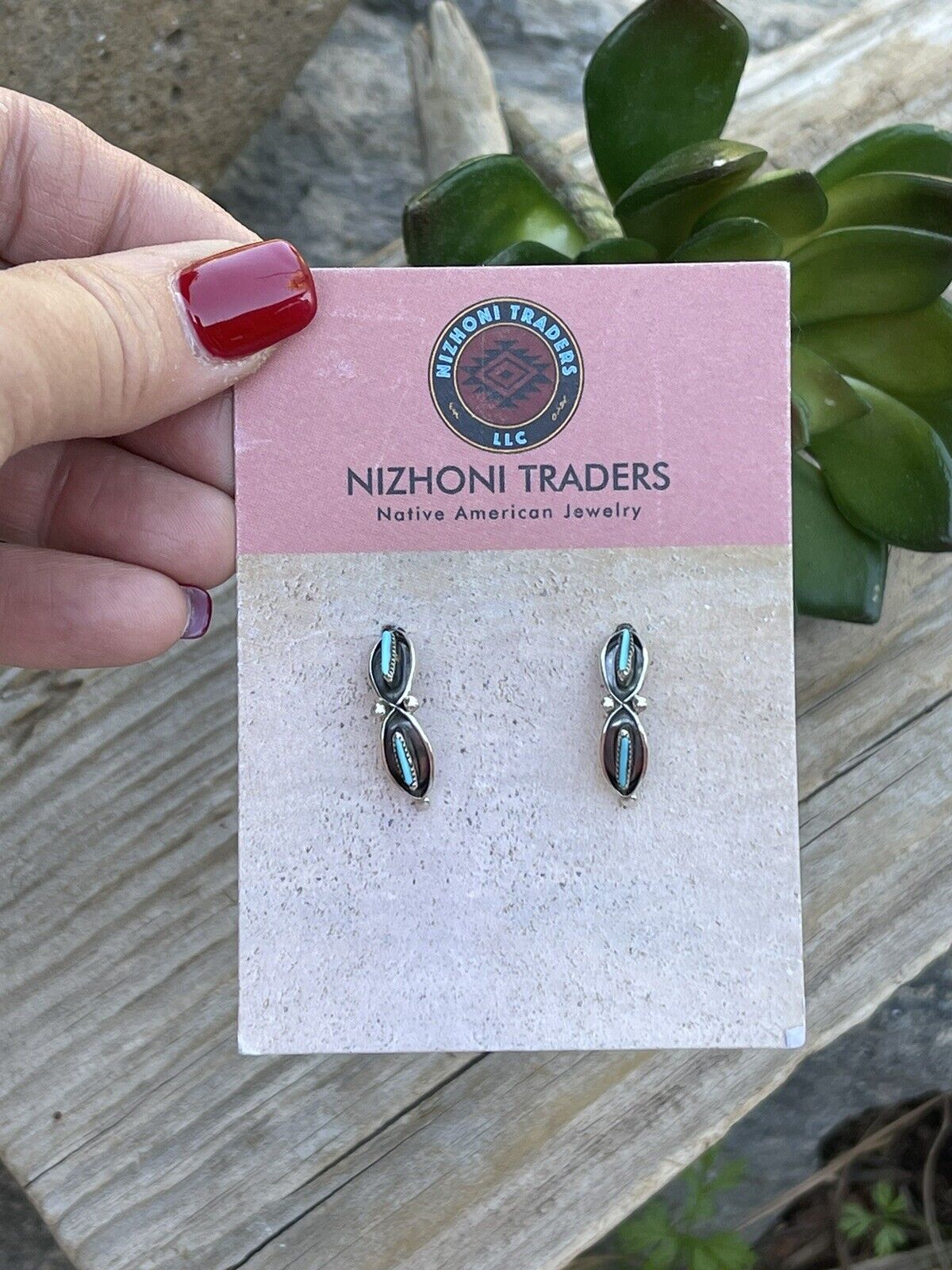 Navajo Sterling Silver & Turquoise Crescent Circle Post Earrings