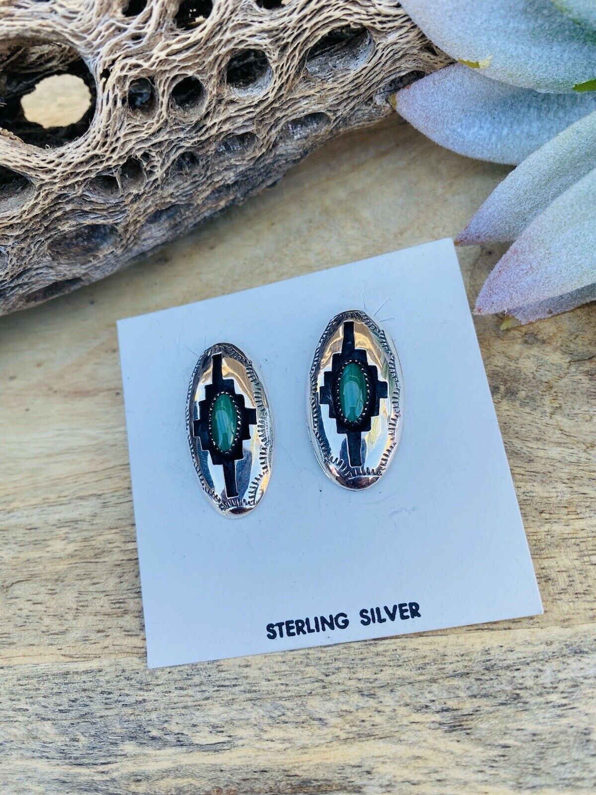 Navajo Malachite & Sterling Silver Shadow Box Post Earrings