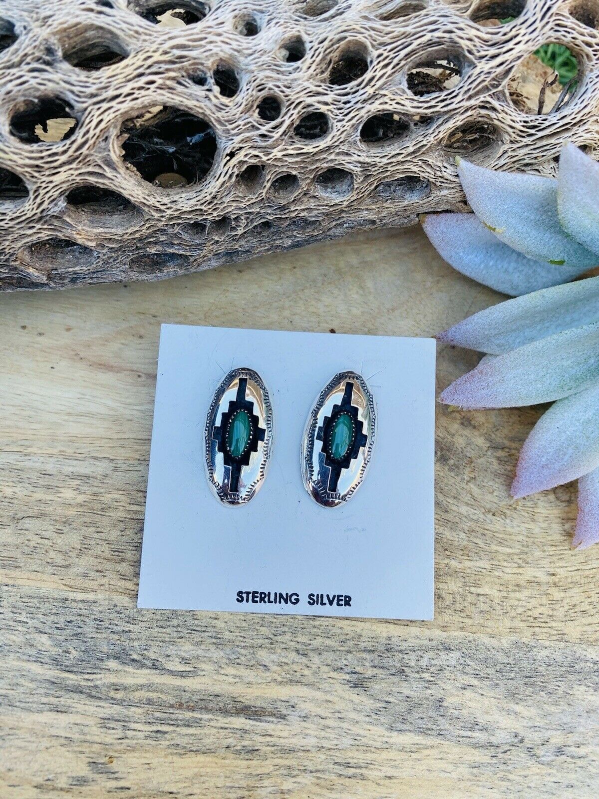 Navajo Malachite & Sterling Silver Shadow Box Post Earrings