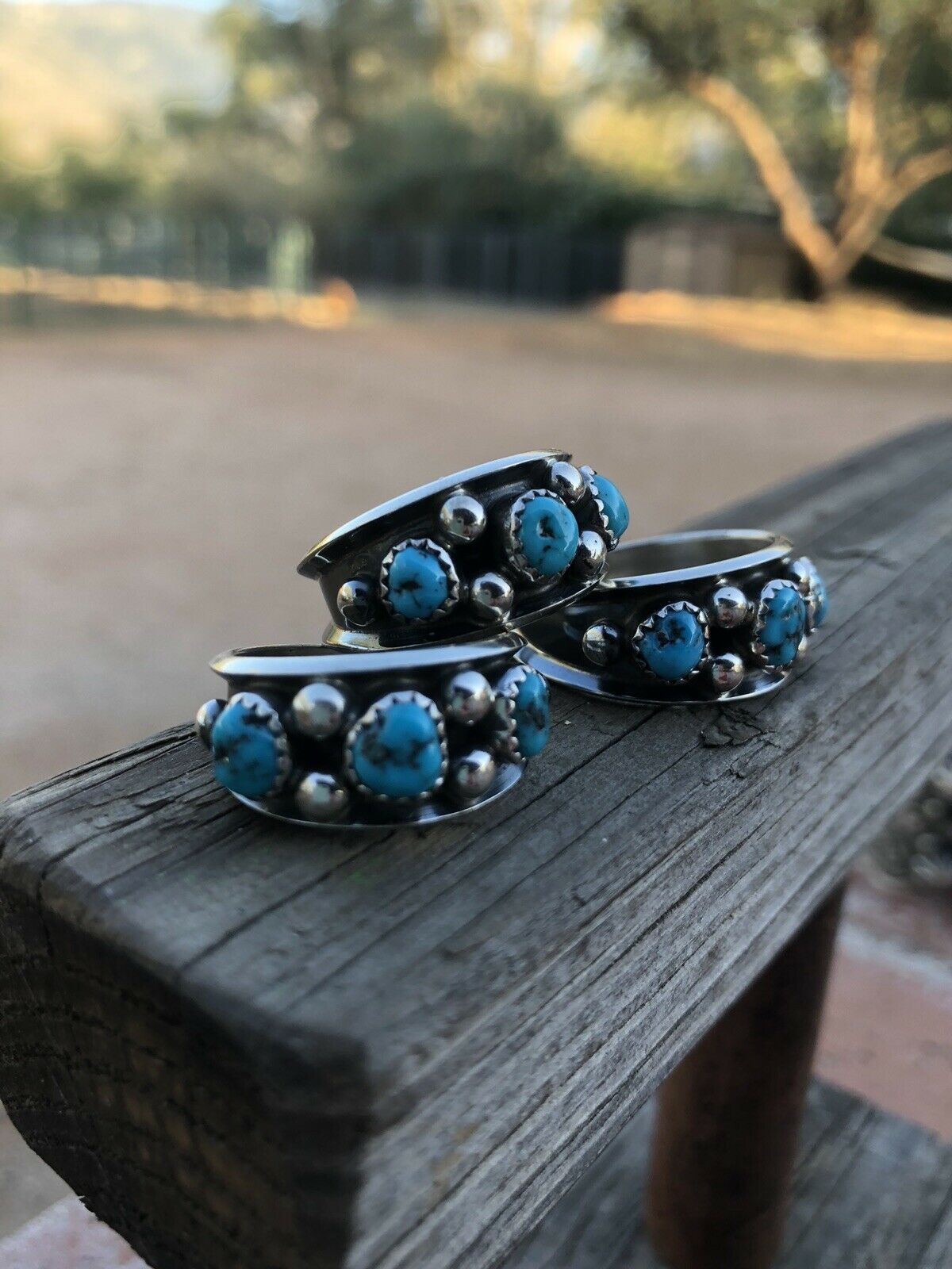 Navajo Turquoise and Sterling Stacker Rings size 12.5