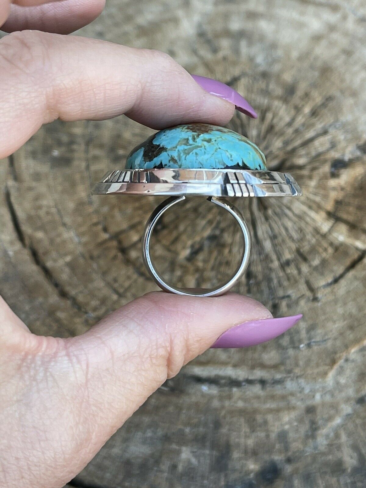 Navajo Sterling Silver Turquoise Shadow Box Ring Sz 8.5