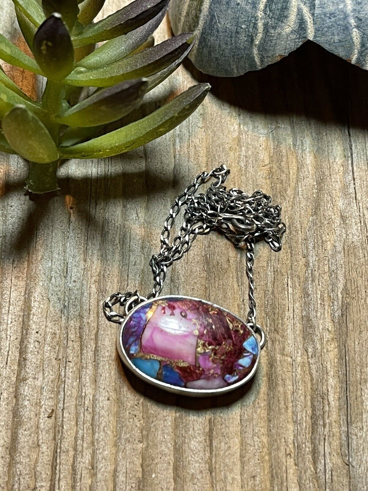 Navajo Sterling Silver & Pink Dream Mojave Oval Necklace