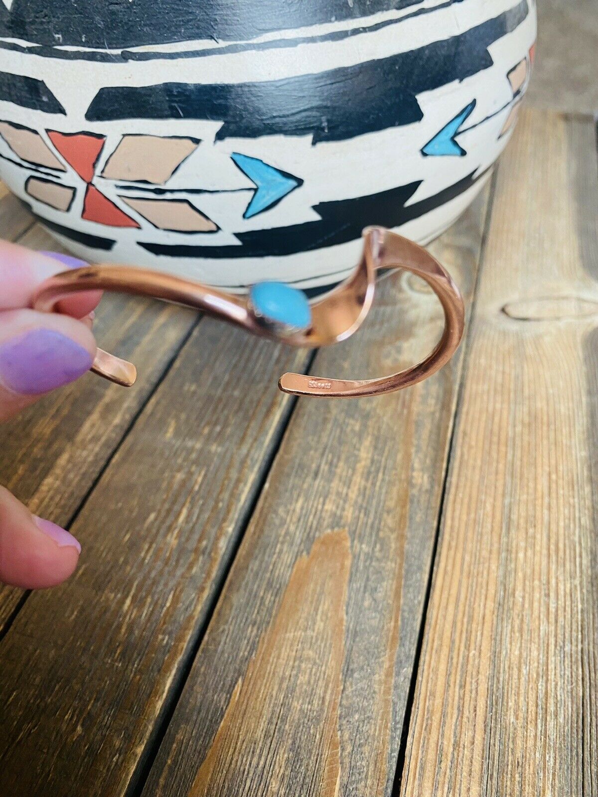 Navajo Turquoise & Copper Over Sterling Twisted Cuff Bracelet