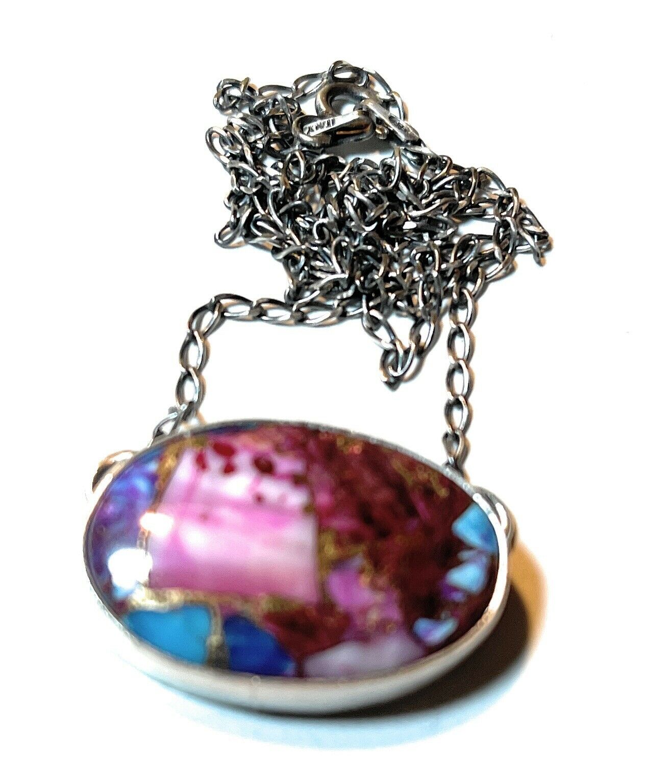 Navajo Sterling Silver & Pink Dream Mojave Oval Necklace