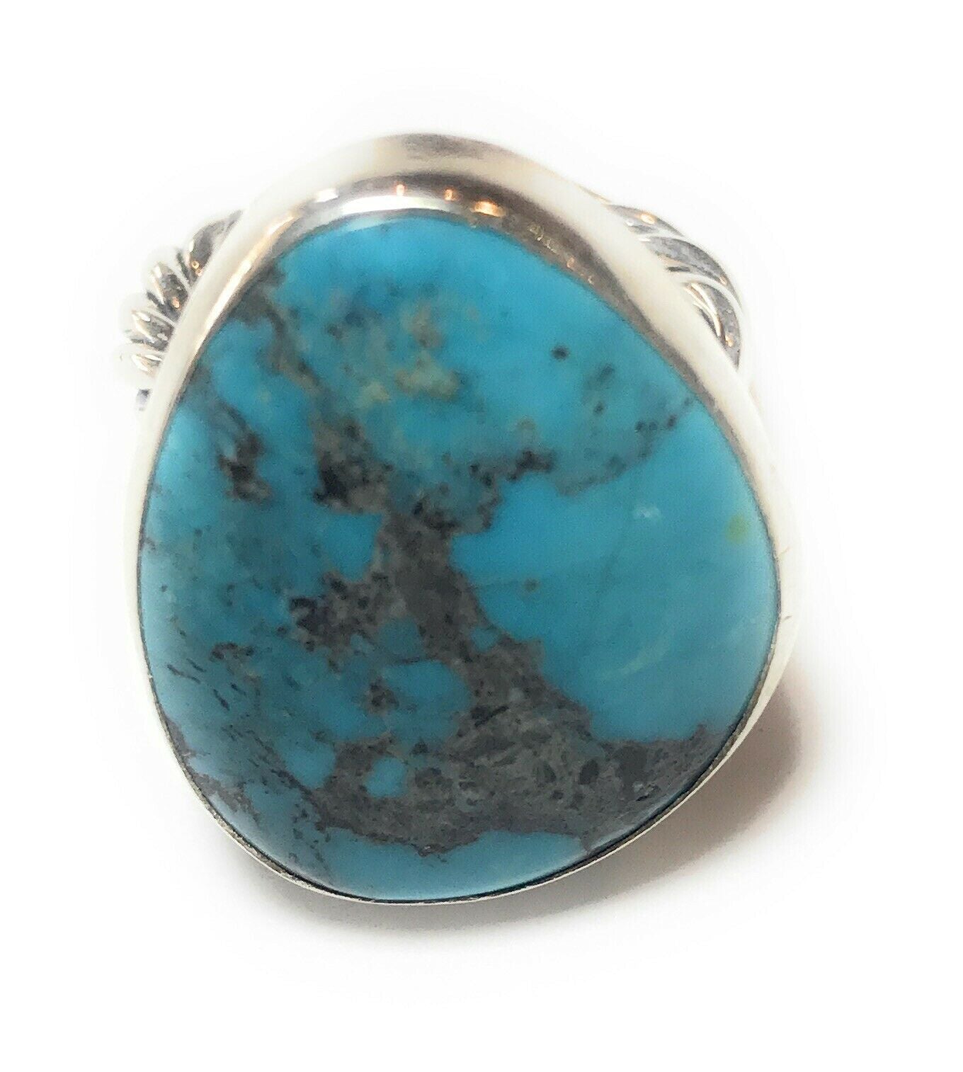 Stunning Rope Style Turquoise & Sterling Silver Navajo Ring Size 6