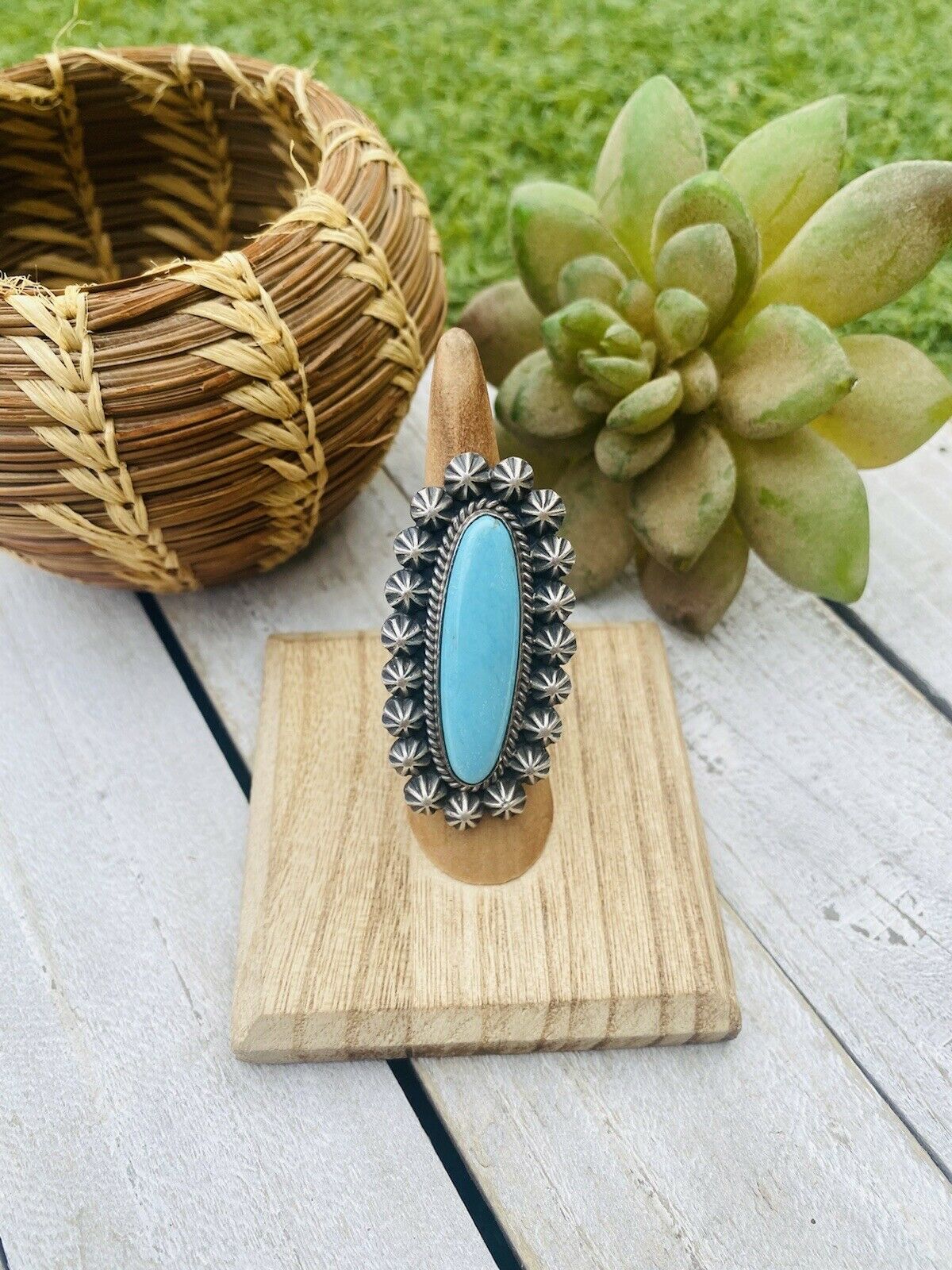 Navajo Royston Turquoise & Sterling Silver Ring Size 5 Signed