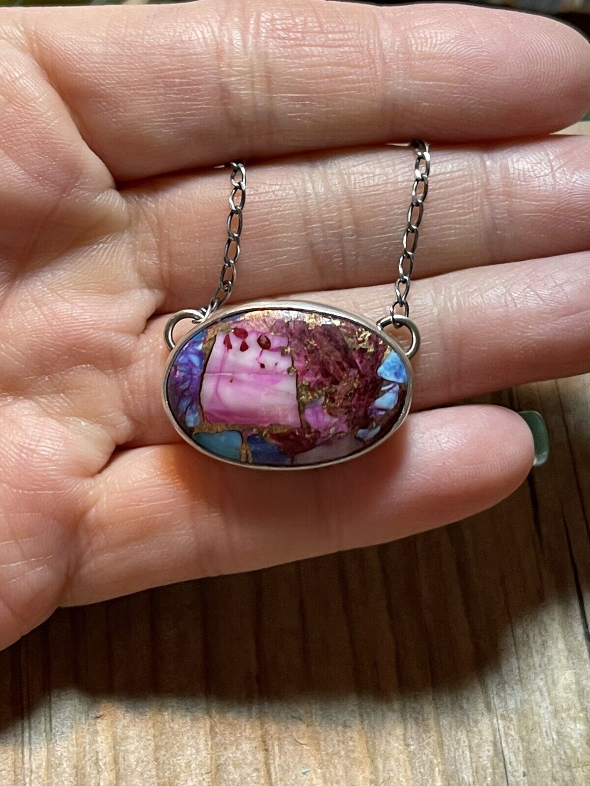 Navajo Sterling Silver & Pink Dream Mojave Oval Necklace