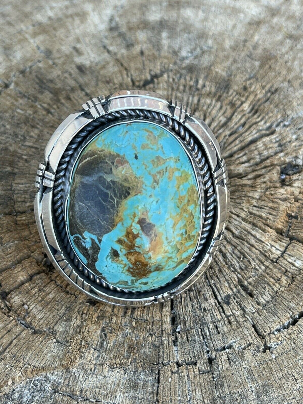 Navajo Sterling Silver Turquoise Shadow Box Ring Sz 8.5