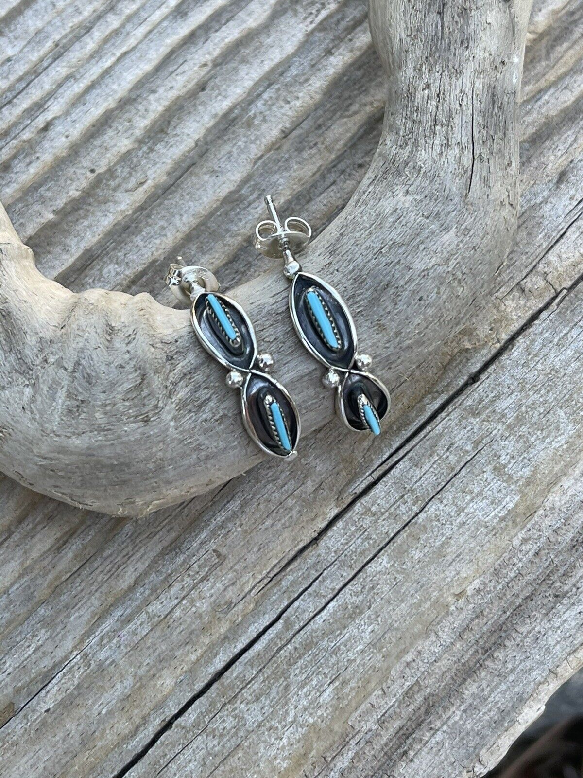 Navajo Sterling Silver & Turquoise Crescent Circle Post Earrings