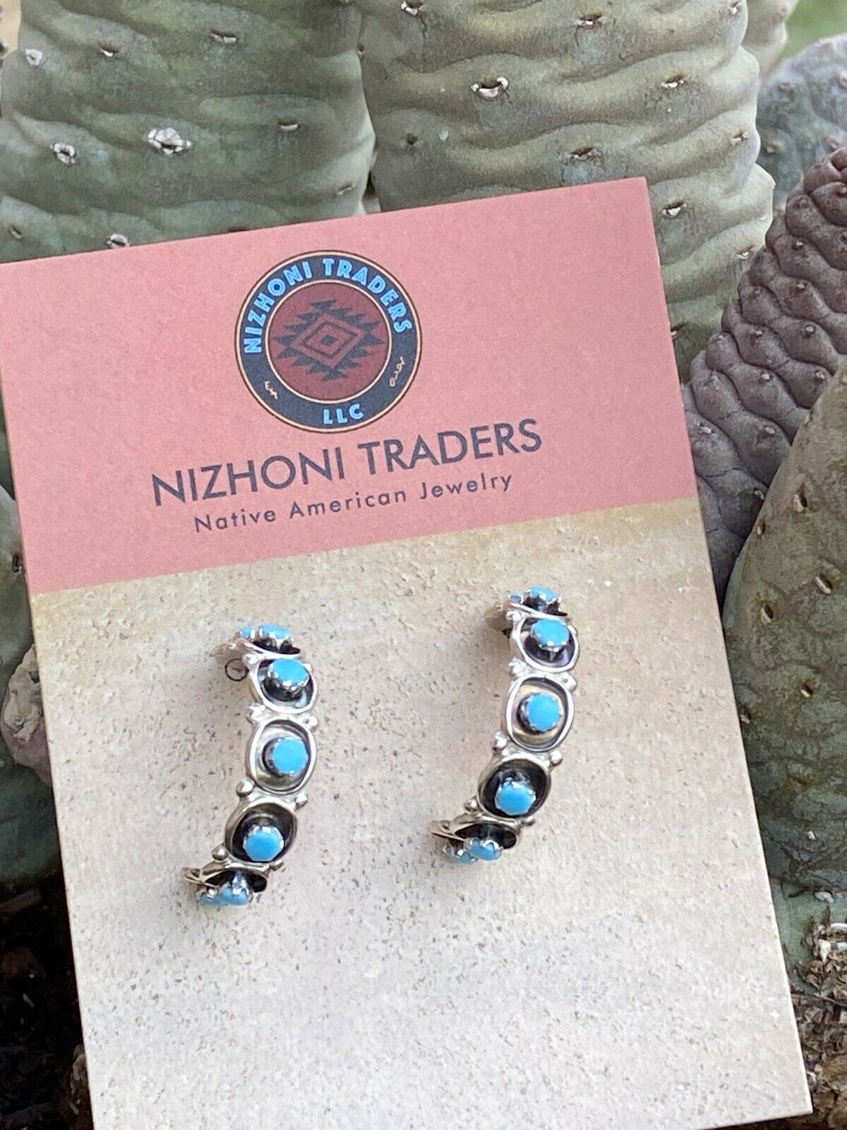 Zuni Sterling Silver & Turquoise Hoop Earrings