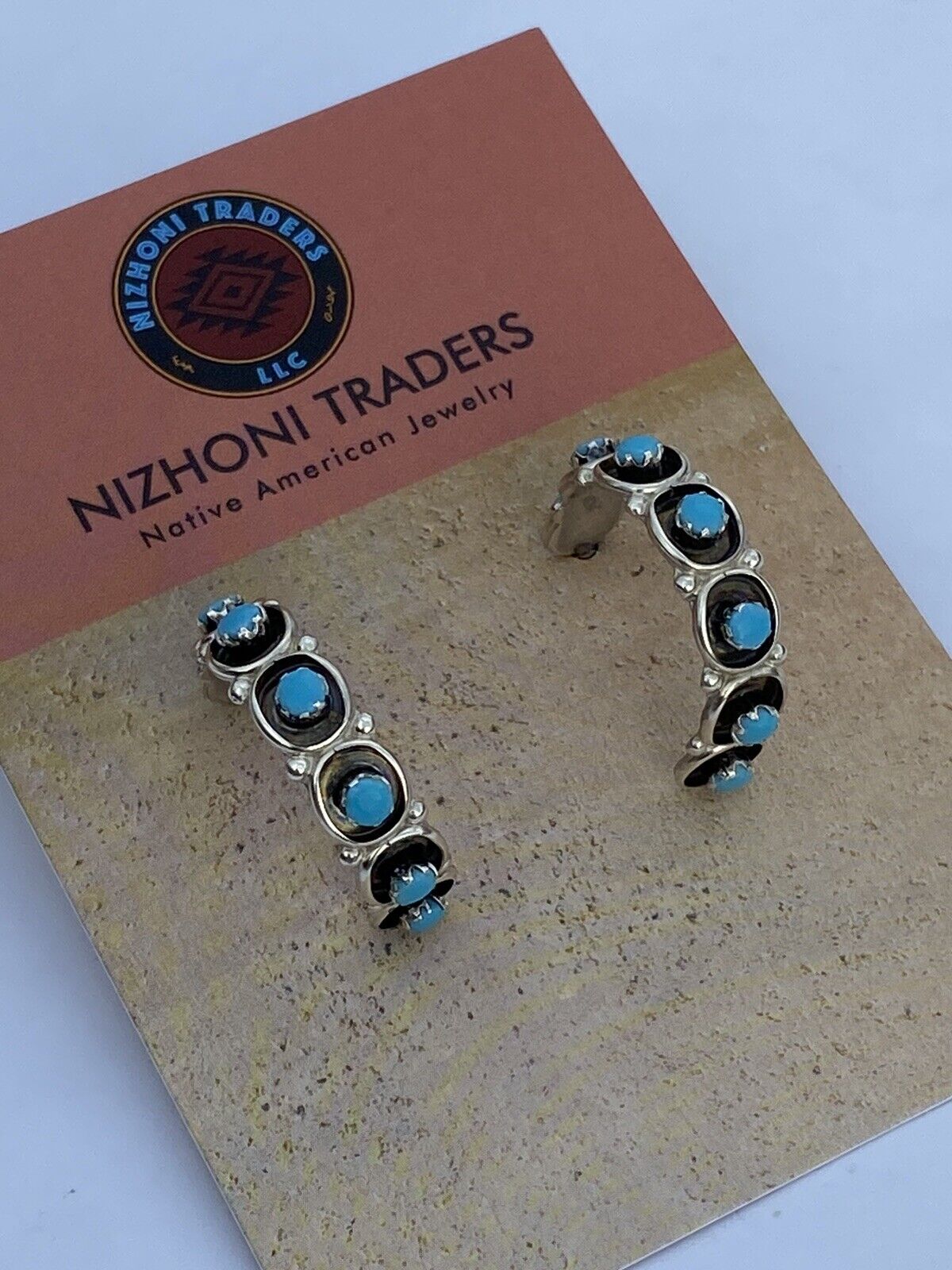 Zuni Sterling Silver & Turquoise Hoop Earrings