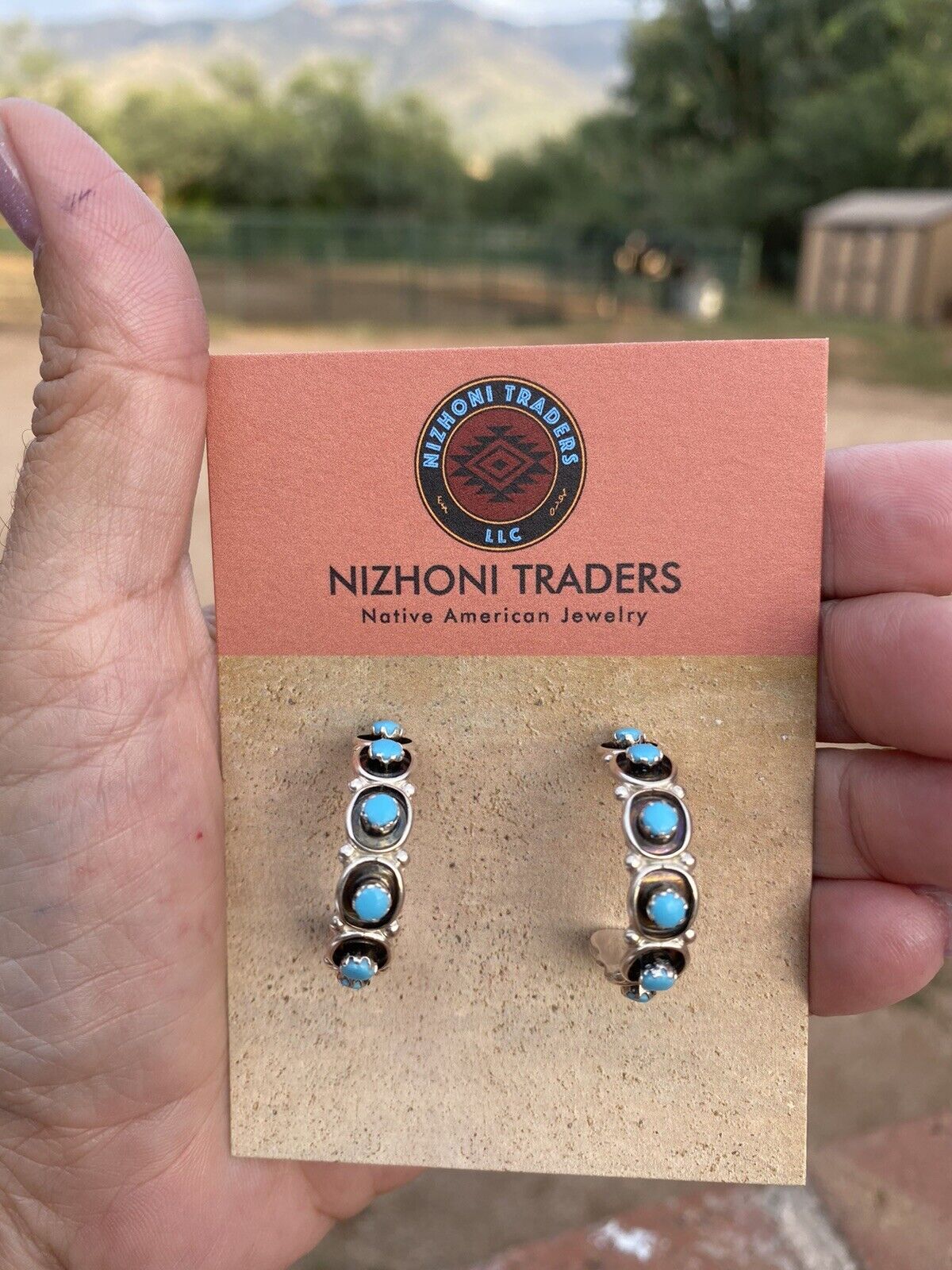 Zuni Sterling Silver & Turquoise Hoop Earrings