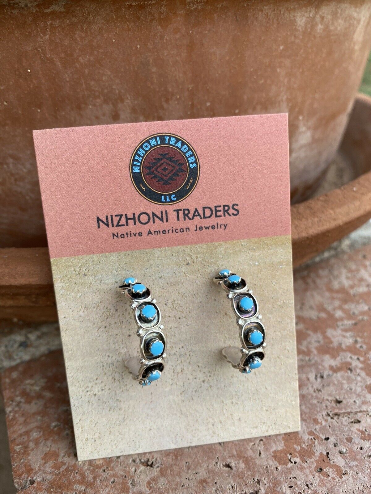 Zuni Sterling Silver & Turquoise Hoop Earrings