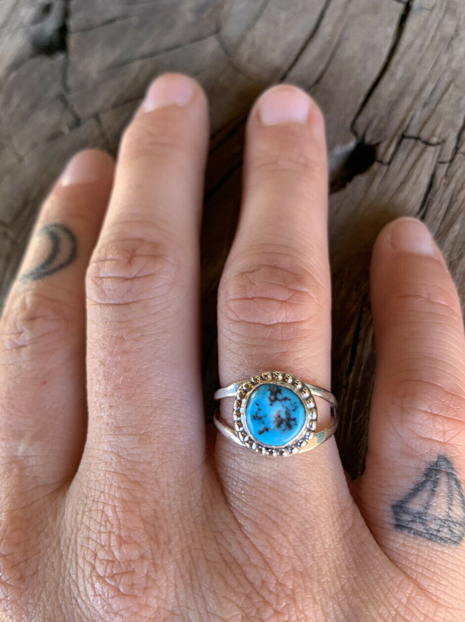 Navajo Kingmen Turquoise & Sterling Silver Double Band Ring