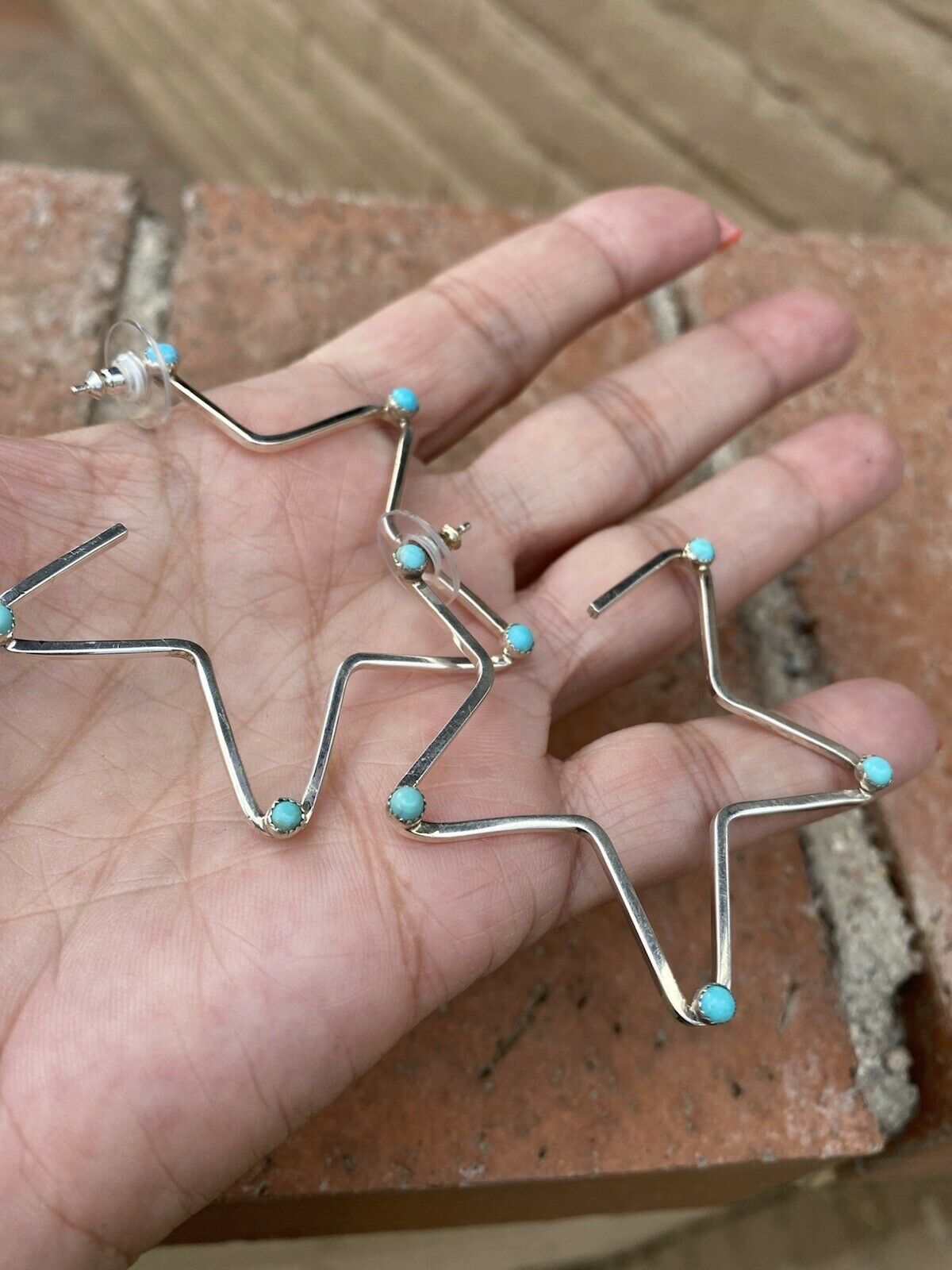 Gorgeous Turquoise & Sterling Silver Star Hoop Earrings