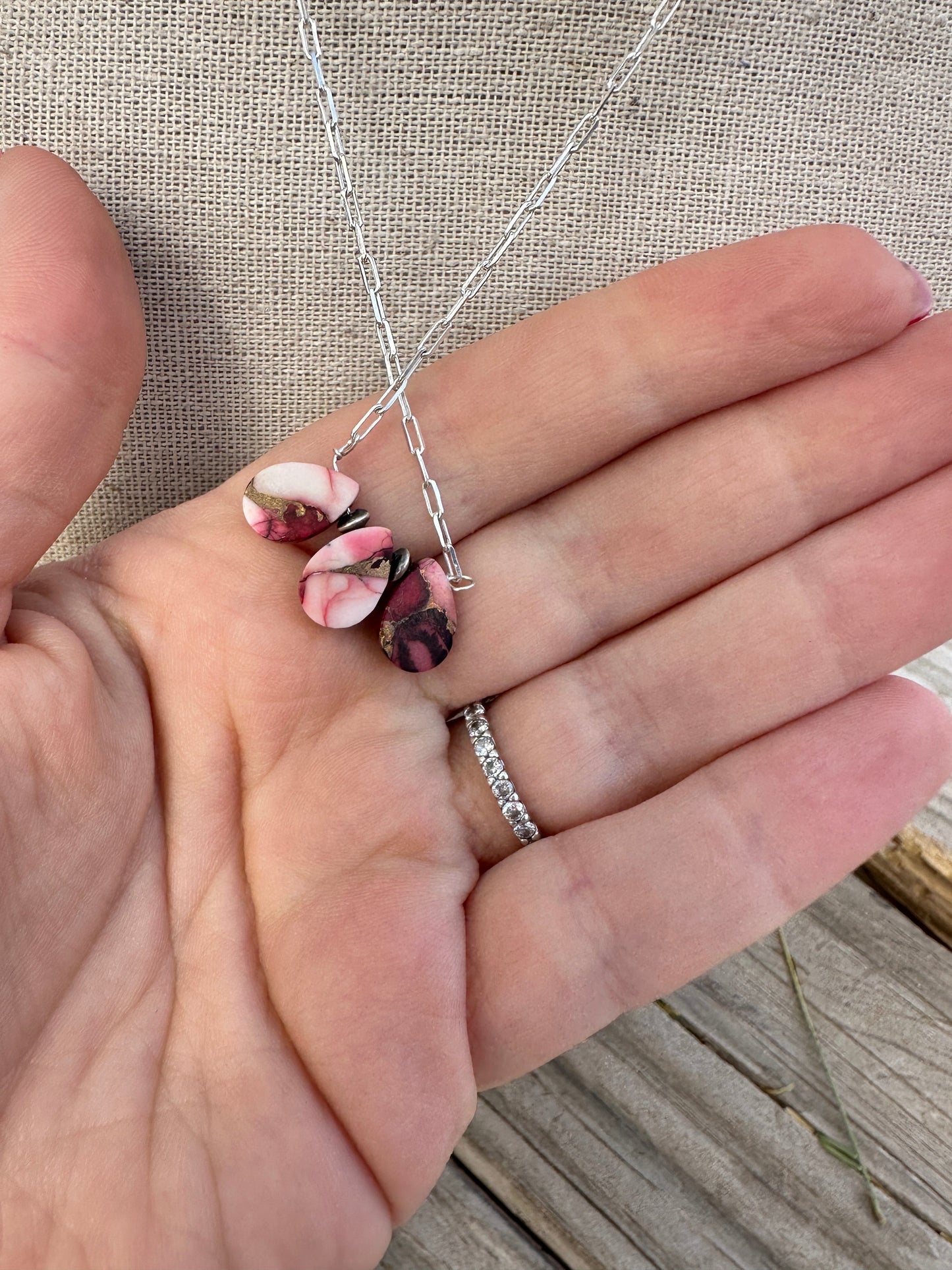 Tiny Dancer Handmade Sterling Silver & Dahlia Rose 3 Stone Necklace