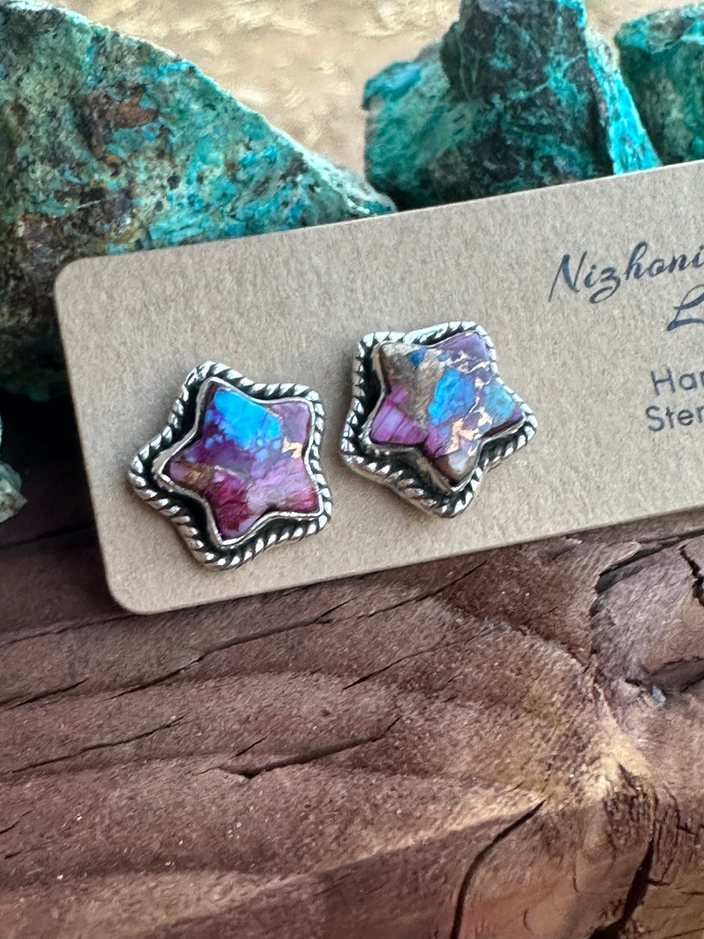 Sizzling Handmade Star Sterling Silver & Purple Mojave Post Earrings