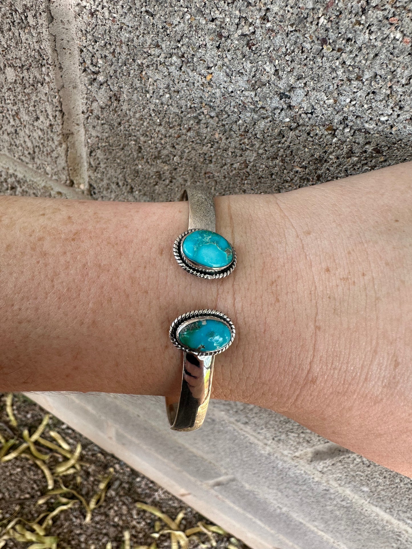 Double the LOVE Handmade Turquoise & Sterling Silver Adjustable Cuff Bracelet BLUE